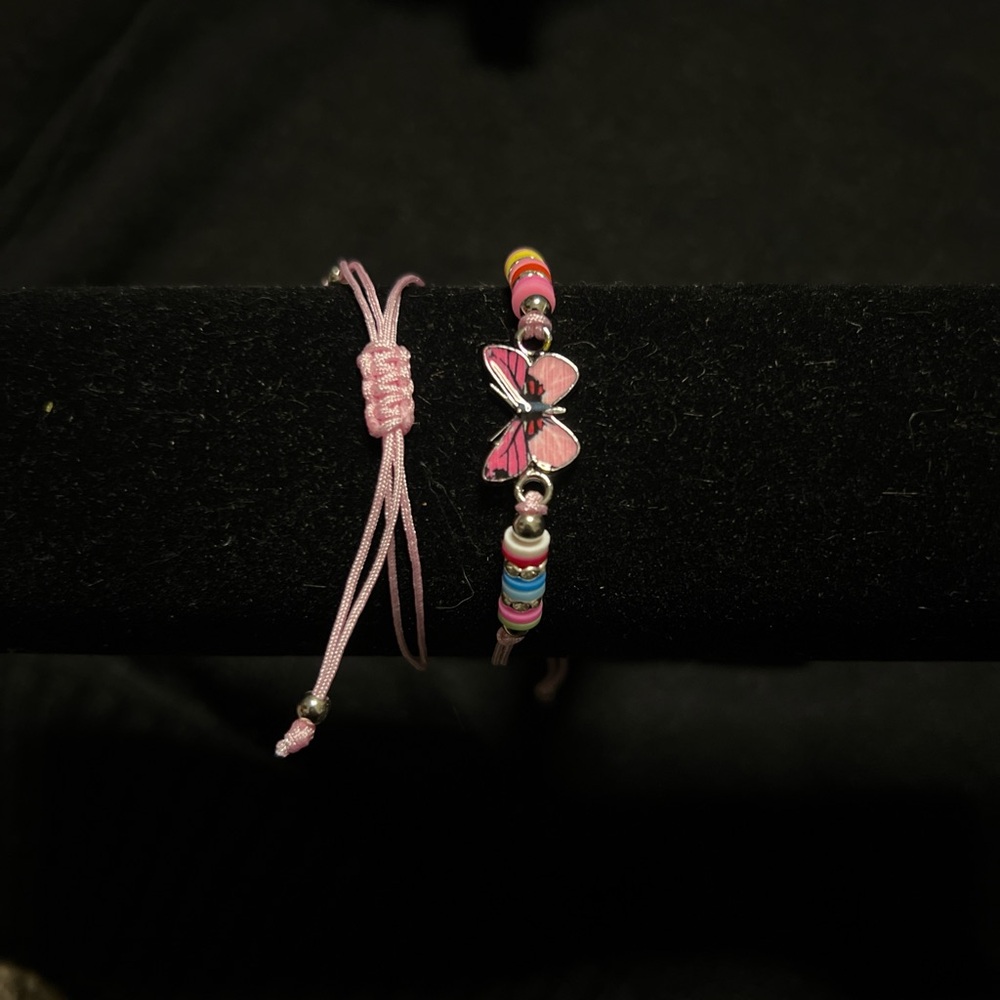 Pink Butterfly Beaded Bracelet Set